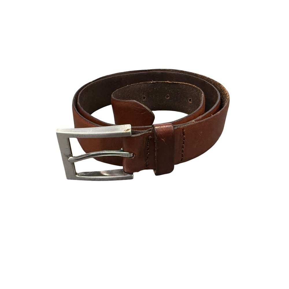 Eddie Bauer Leather Belt Mens 36 Brown Silver Buckle Casual Rugged Classic